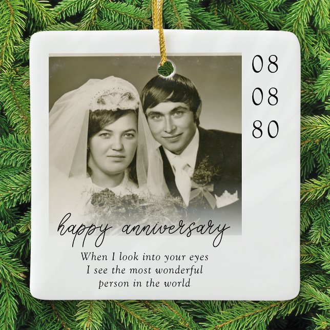 Wedding Anniversary Photo Heartfelt Message Keramikornament (Von Creator hochgeladen)