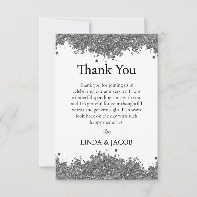 Wedding Anniversary Silver Faux Glitter  Dankeskarte (Vorderseite)