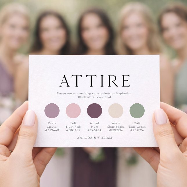Wedding Attire Guide Card with Color Palette Einladung (Von Creator hochgeladen)