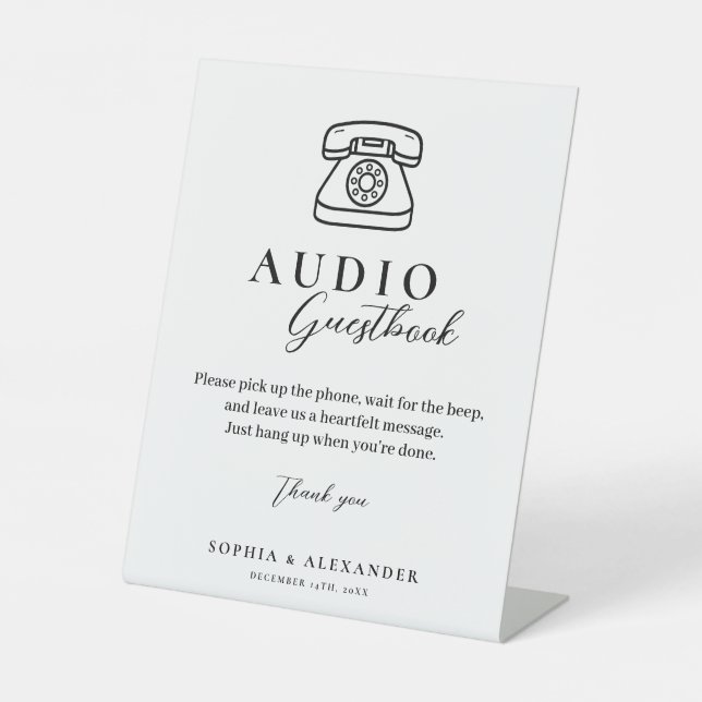Wedding Audio Guestbook Minimalistisch Pedestal Si Sockelschild (Vorderseite)