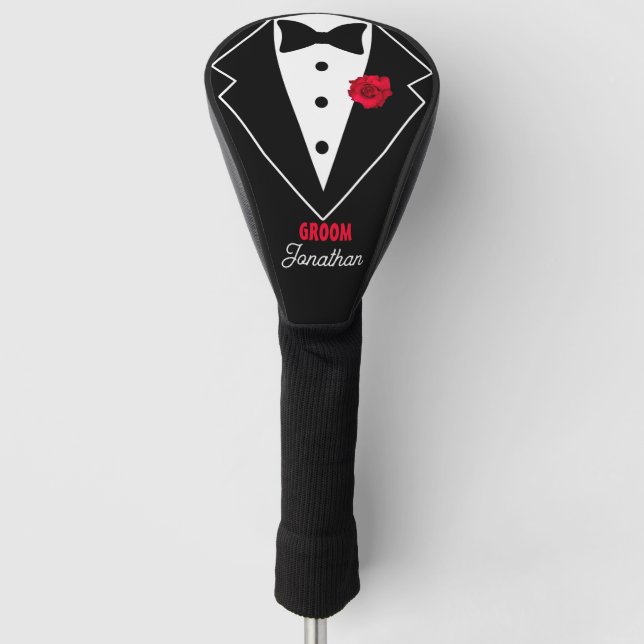 Wedding Bachelor Party Tuxedo Rote Rose Personalis Golf Headcover (Vorderseite)