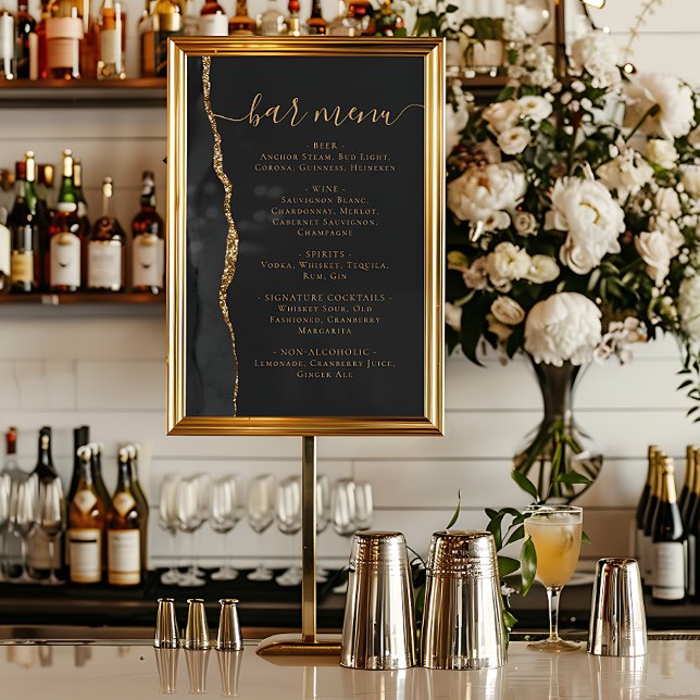 Wedding Bar Menu Black Gold Agate Dark Poster (Von Creator hochgeladen)