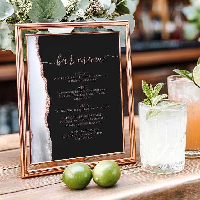 Wedding Bar Menu Gray Rose Gold Agate Dark Poster (Von Creator hochgeladen)