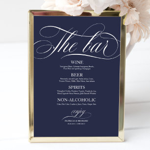 Wedding Bar Menu Sign Chic Navy Blue Poster