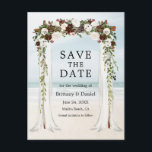 Wedding Beach Canopy Watercolor Boho Floral Ankündigungspostkarte<br><div class="desc">Die elegante Hochzeitskanopie Watercolor Green Brown Boho Floral Wedding Verlobung Announcement Save the Date Card beinhaltet wunderschöne weiße Rosen und braune Blume. Der Botanische Garten des Hochzeitskappenbogens aus Holz liegt am Himmel über dem Sand des Ozeans.</div>