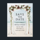 Wedding Beach Canopy Watercolor Boho Floral Ankündigungspostkarte<br><div class="desc">Die elegante Hochzeitskanopie Watercolor Green Brown Boho Floral Wedding Verlobung Announcement Save the Date Card beinhaltet wunderschöne weiße Rosen und braune Blume. Der Botanische Garten des Hochzeitskappenbogens aus Holz liegt am Himmel über dem Sand des Ozeans.</div>