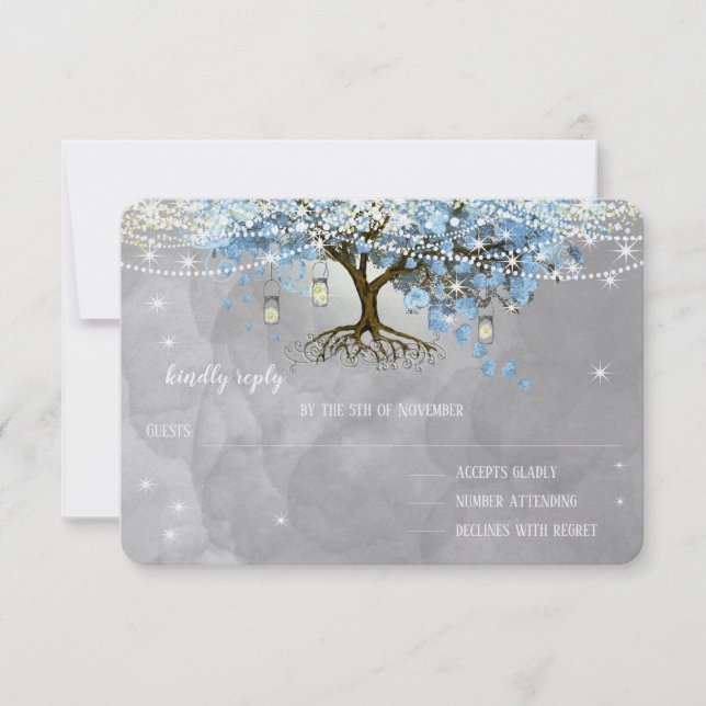 Wedding Bell Blue Heart Leaf Tree UAWG RSVP Karte (Vorderseite)