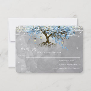 Wedding Bell Blue Heart Leaf Tree UAWG RSVP Karte