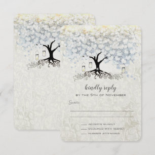 Wedding Bell Blue Heart Leaf Tree Wedding RSVP Einladung