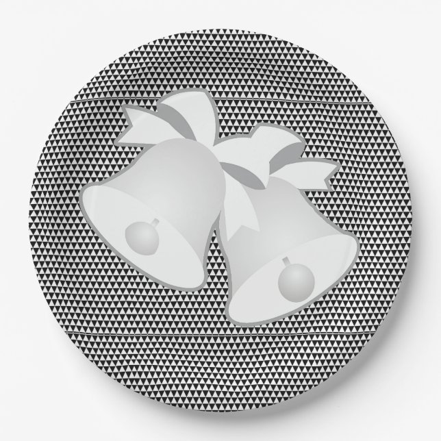Wedding Bells Blk White Geo Pappteller (Vorderseite)