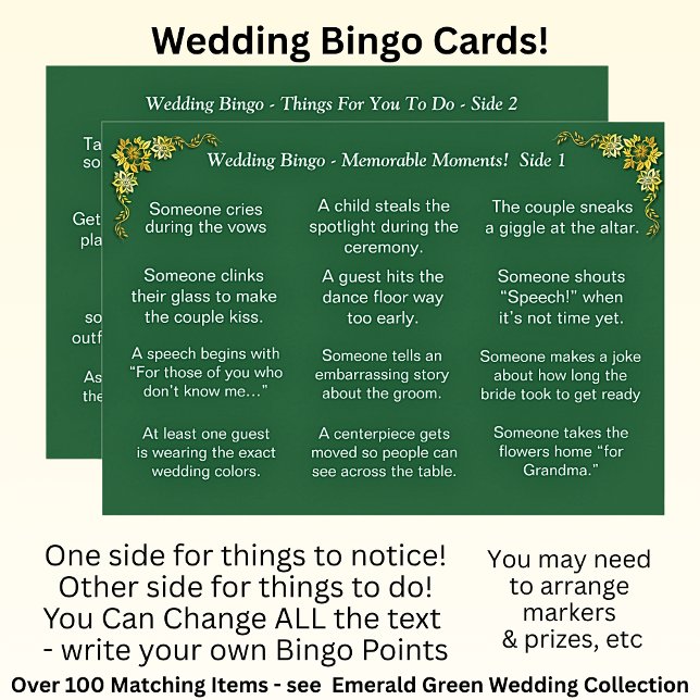 Wedding BINGO!  Game for Guests Emerald Green Karte (Von Creator hochgeladen)