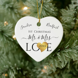 Wedding Black Gold Heart Weihnachten Name Mr. Ce Keramik Ornament