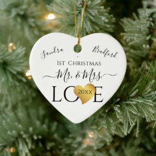 Wedding Black Gold Heart Weihnachten Name Mr. Ce Keramik Ornament