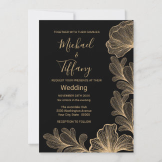 Wedding Black Gold Romantic Filigree Einladung