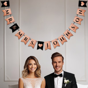 Wedding Black Rose Goldenes Herz Mr. & Frau Nachna Wimpelkette