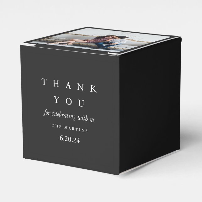 Wedding Black White Personalized Photo Thank You Geschenkschachtel (Vorderseite)
