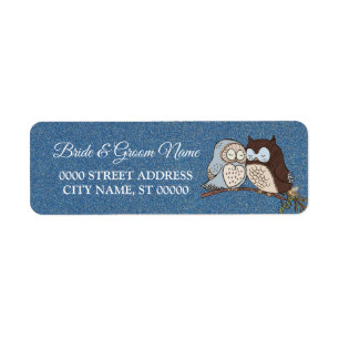 Wedding Blue Brown Owl Glitter Return Address