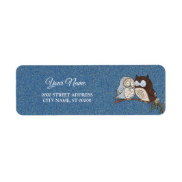 Wedding Blue Brown Owl Glitter Return Address