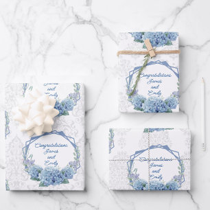 Wedding Blue Hydrangeas Personalisieren von Namen Geschenkpapier Set