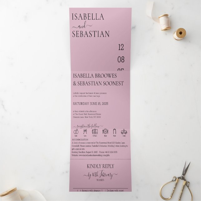 Wedding Blush Pink All in one set Dreifach Gefaltete Einladung (Innenseite)