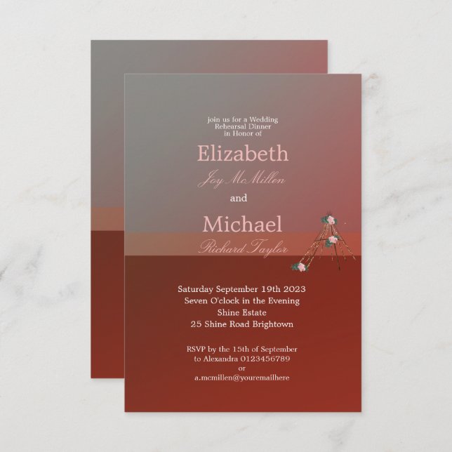 Wedding Boho Chic Teepee Tipi Probe Dinner Einladung (Vorne/Hinten)