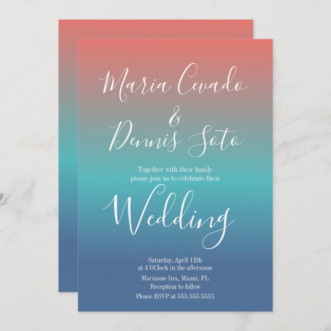 Wedding Bold Gradient Sunset Script Einladung (Vorne/Hinten)