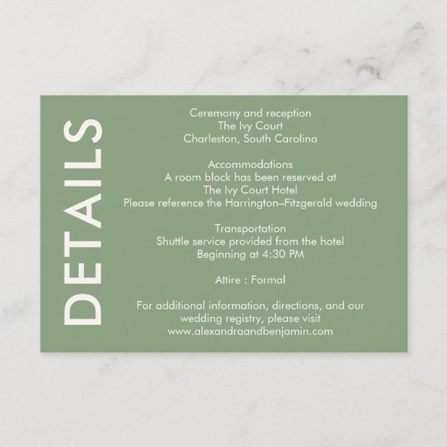 Wedding Botanical Vintage | Elegant Curated Detail Begleitkarte (Vorderseite)