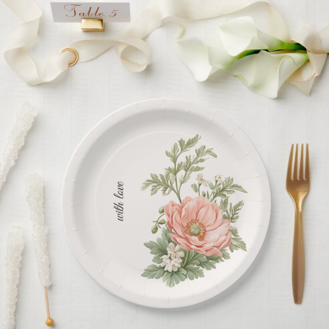 Wedding Botanical Vintage Poppies | Elegant Table  Pappteller (Hochzeit)