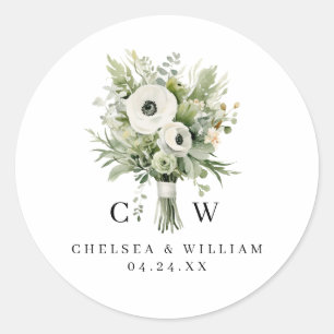 Wedding Bouquet Monogram Runder Aufkleber