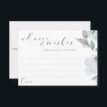 Wedding Brautparty Dusty Blue Gray Watercolor Hinweiskarte<br><div class="desc">Dusty Blue and Gray Watercolor Bouquet Brautparty oder Wedding Advice Cards: Dieses Design zeichnet sich durch sanft staubige blau/blau-graue Blüten mit lässiger, bouncy Schrift aus. Der Rücken hat einen Kranz mit den Initialen des Paares und dem Hochzeitstag. Wenn Ihre Gäste ihre Ratschläge und Wünsche für das Paar schreiben, können sie...</div>