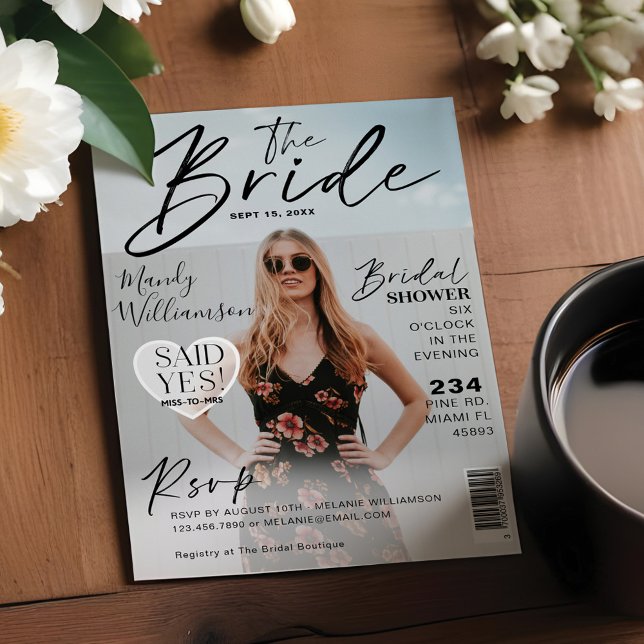 Wedding Brautparty Trendy Foto Magazine Cover Einladung (Wedding Bridal Shower Trendy Photo Magazine Cover Invitation)