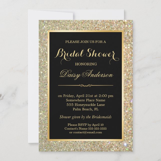Wedding Brautparty Trendy Gold Glitzer Glitzern Einladung (Vorderseite)