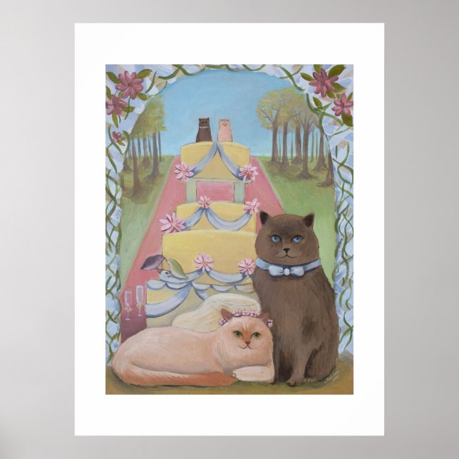 Wedding Bride and Groom Cat Art Print Poster (Vorne)