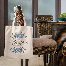 Wedding Bride Blue Botanical Floral Personalisiert Tragetasche