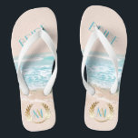 Wedding Bride FlipFlops | Modern Monogram Beach<br><div class="desc">Wedding Bride FlipFLops | Moderne geometrische Strandhochzeit für Monogram | Moderne Drehung on Beach Wedding Einladungen - Einzigartige Hochzeit für die BarefootBride™ von ©WhimsicalArtwork™ mit geometrischer Form im Terrarium mit unterschiedlichen Folien in den Facetten, sodass der Hintergrund des tropischen Ocean Beach in verschiedenen Formen und Intensitäten durchgehen kann. Ein spielerischer...</div>