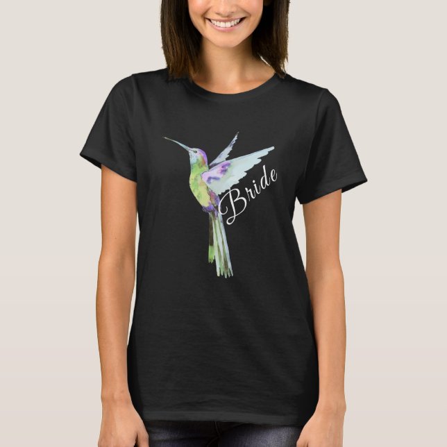 Wedding Bride White Script Boho Hummingbird T-Shirt (Vorderseite)