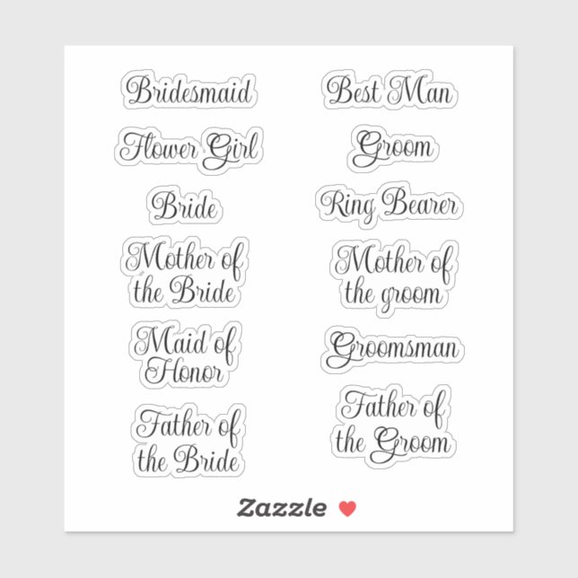 Wedding Bridesmaid Decal Vinyl Stickers Aufkleber (Blatt)