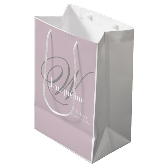 Wedding Bridesmaid Geschenk Monogram Script Elegan Mittlere Geschenktüte (Vorderseite Schrägansicht)