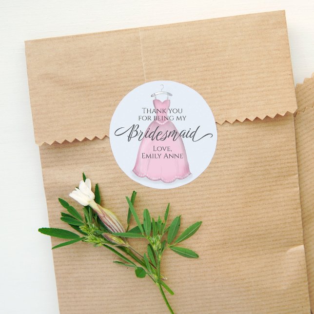 Wedding Bridesmaid Pink Vielen Dank Runder Aufkleber (Elegant Bridesmaid custom sticker. )