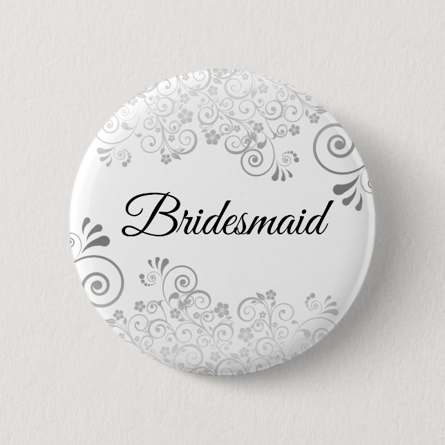 Wedding Bridesmaid Silver Verziert Curly Filigree Button (Vorderseite)