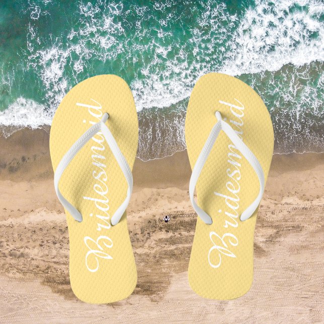 Wedding Bridesmaid Trendy Butter Yellow Flip Flops (In Situ Beach)