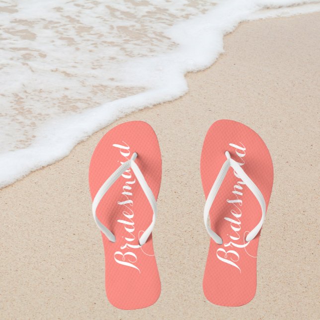 Wedding Bridesmaid Trendy Coral Flip Flops (In Situ Beach)