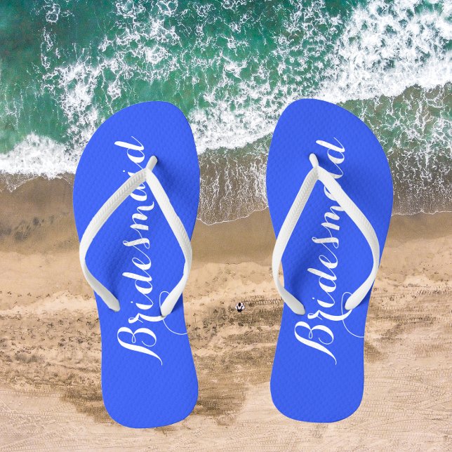 Wedding Bridesmaid Trendy Royal Blue Flip Flops (In Situ Beach)