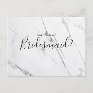 Wedding Bridesmaid   White Marble Script Postcard Einladungspostkarte