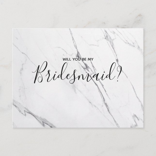 Wedding Bridesmaid | White Marble Script Postcard Einladungspostkarte (Vorderseite)