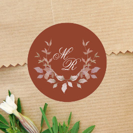 Wedding Burgundy Monogram Classic Custom Runder Aufkleber