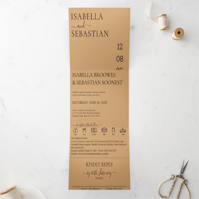 Wedding Burly Wood Sand All in one set Dreifach Gefaltete Einladung (Innenseite)