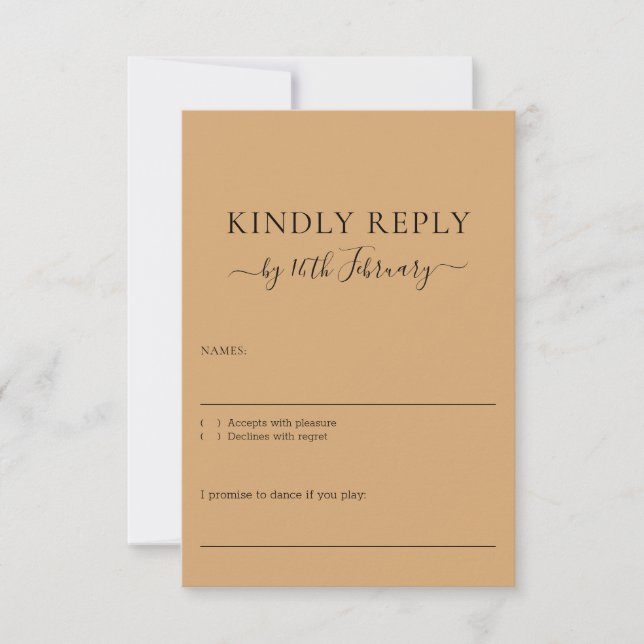 Wedding Burly Wood Sand Signature Kindly Reply RSVP Karte (Vorderseite)