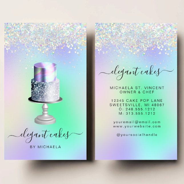 Wedding Cake Holographic Glitter Bakery Visitenkarte (Von Creator hochgeladen)