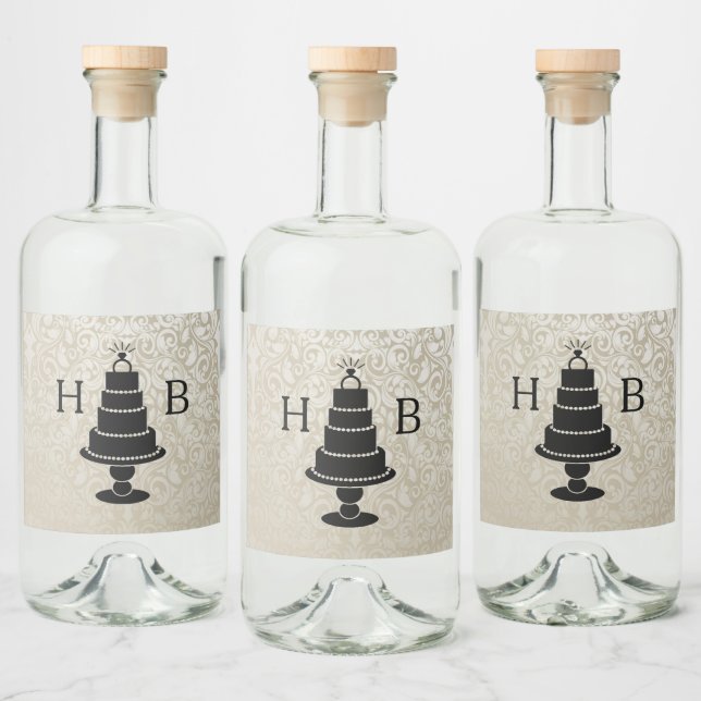 Wedding Cake Monogram Alkoholflaschenetikett (Flaschen)